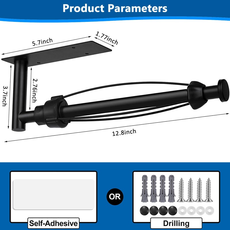 Gewtur Black Paper Towel Holder Under Cabinet  Single Hand Operable Wall Mount Paper Towel Roll Holder with Damping Effect  Self-Adhesive or Drilled for Kitchen Bathroom  SUS304 Stainless Steel - Image 4